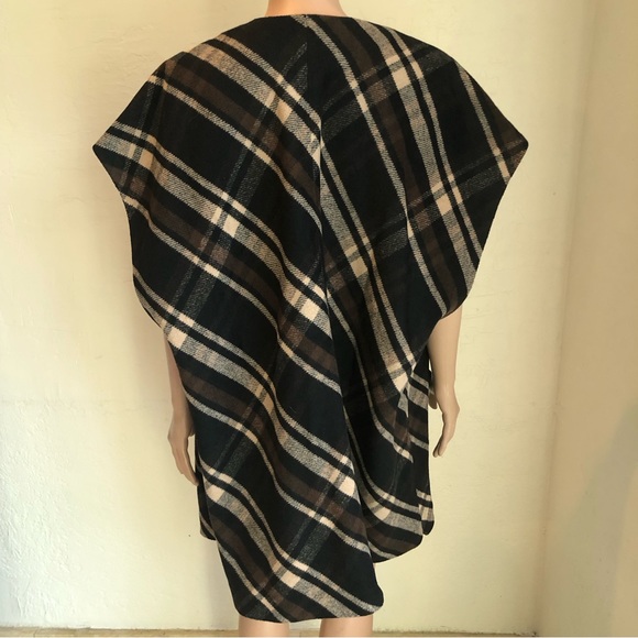 Lucky Brand Caftan Open Cardigan Brown/Black Plaid Women’s Size M Poncho Shawl - Picture 2 of 16